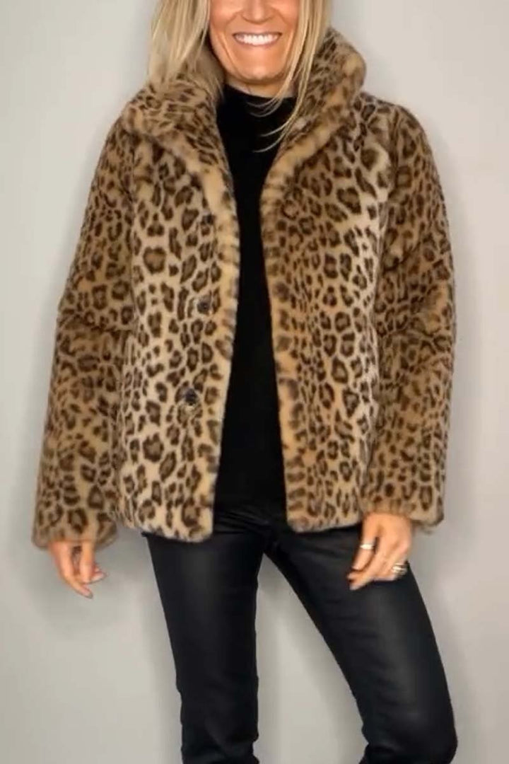 Women's Classic Winter Coat with Leopard Print
