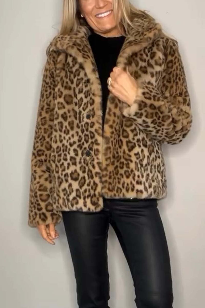 Women's Classic Winter Coat with Leopard Print