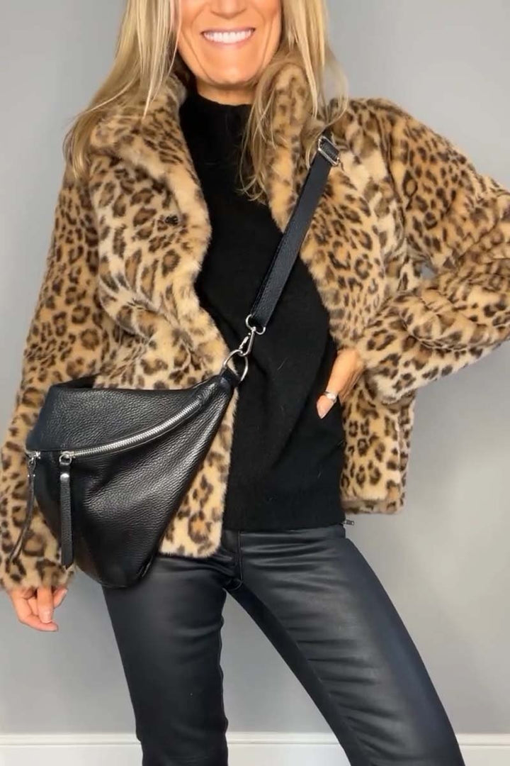 Women's Classic Winter Coat with Leopard Print