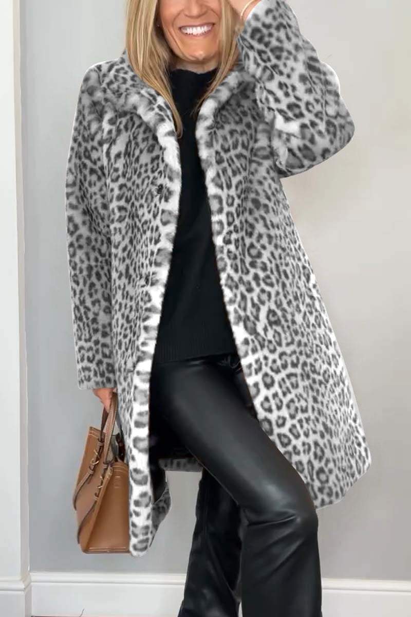 Women's Classic Winter Coat with Leopard Print