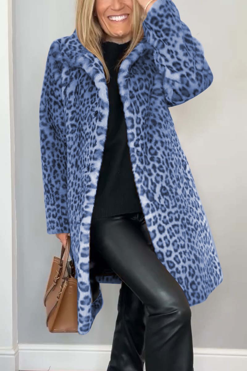 Women's Classic Winter Coat with Leopard Print