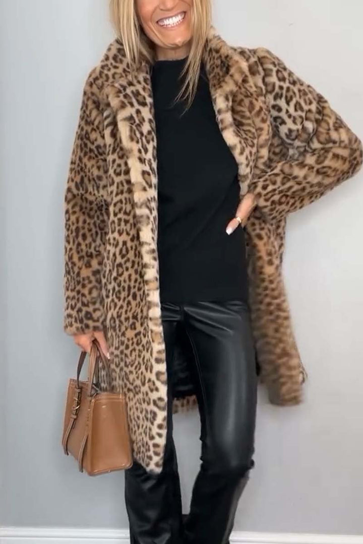 Women's Classic Winter Coat with Leopard Print
