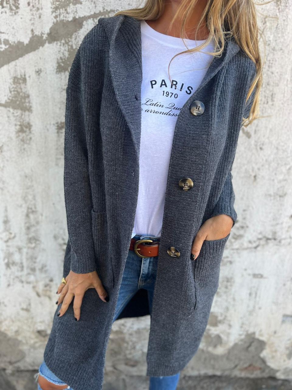 Lang strikcardigan til kvinder med løst fald for et lag-på-lag-look