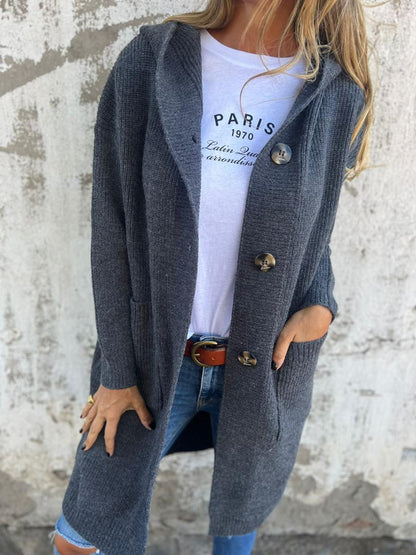Lang strikcardigan til kvinder med løst fald for et lag-på-lag-look