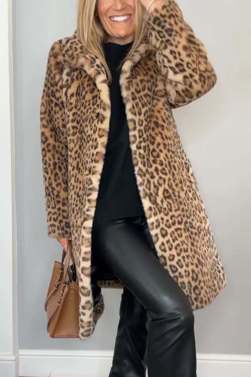 Women's Classic Winter Coat with Leopard Print