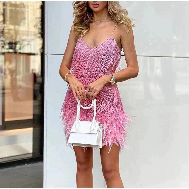 Katrina | Women's V-Neck Fringe Dress