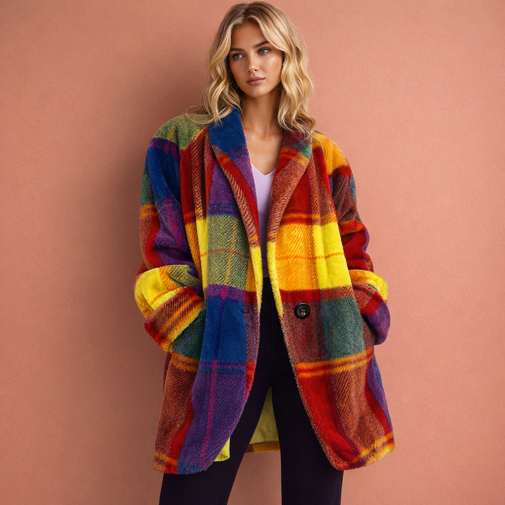 Women's Colorful Lapel Coat with Pockets