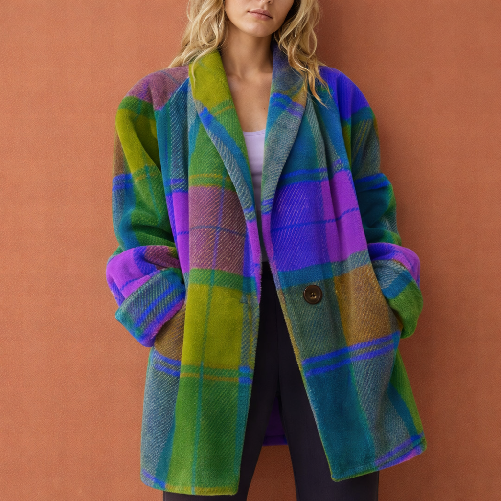 Women's Colorful Lapel Coat with Pockets