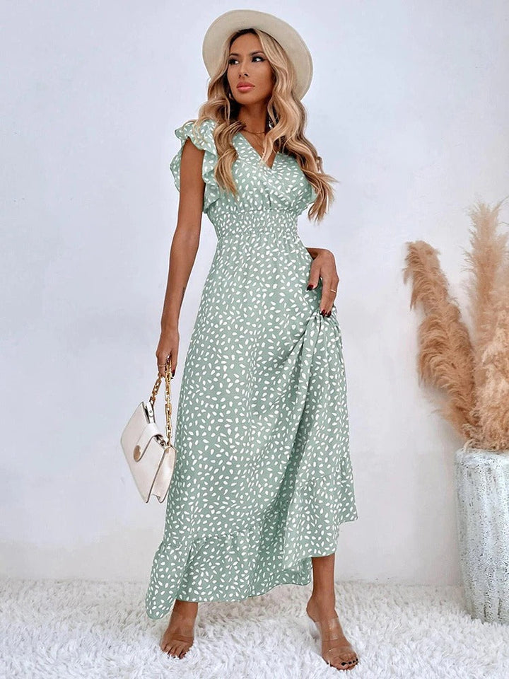 Lana | Women's V-Neck Ruffle Sleeve Long Dress