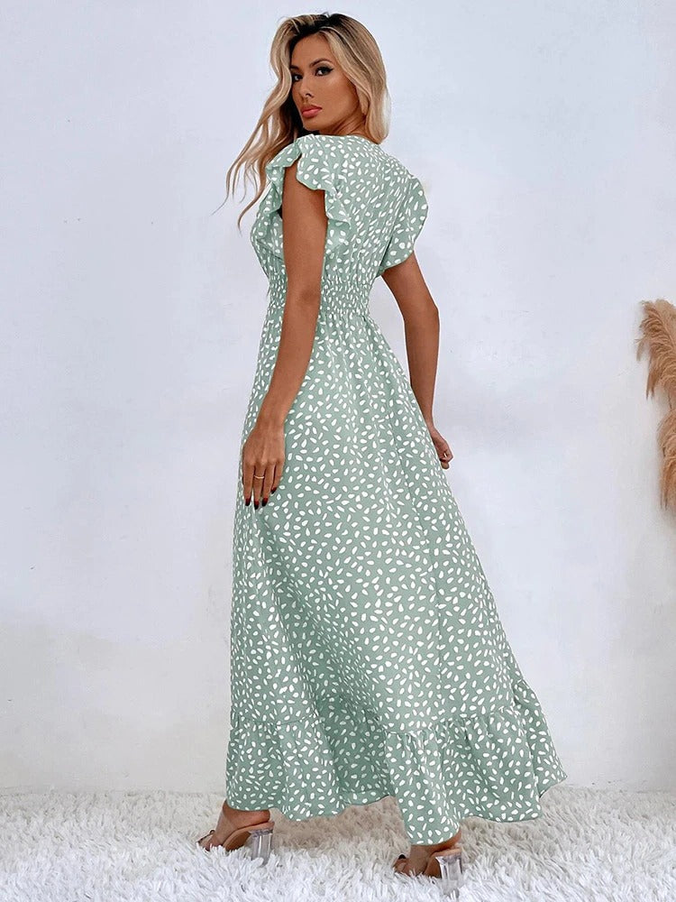 Lana | Women's V-Neck Ruffle Sleeve Long Dress
