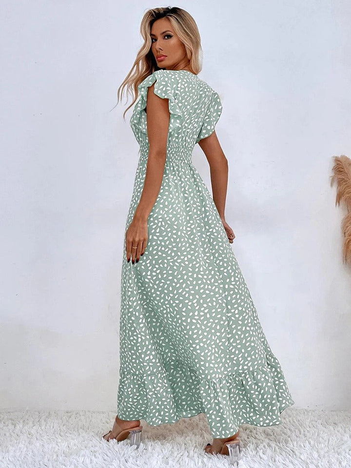 Lana | Women's V-Neck Ruffle Sleeve Long Dress