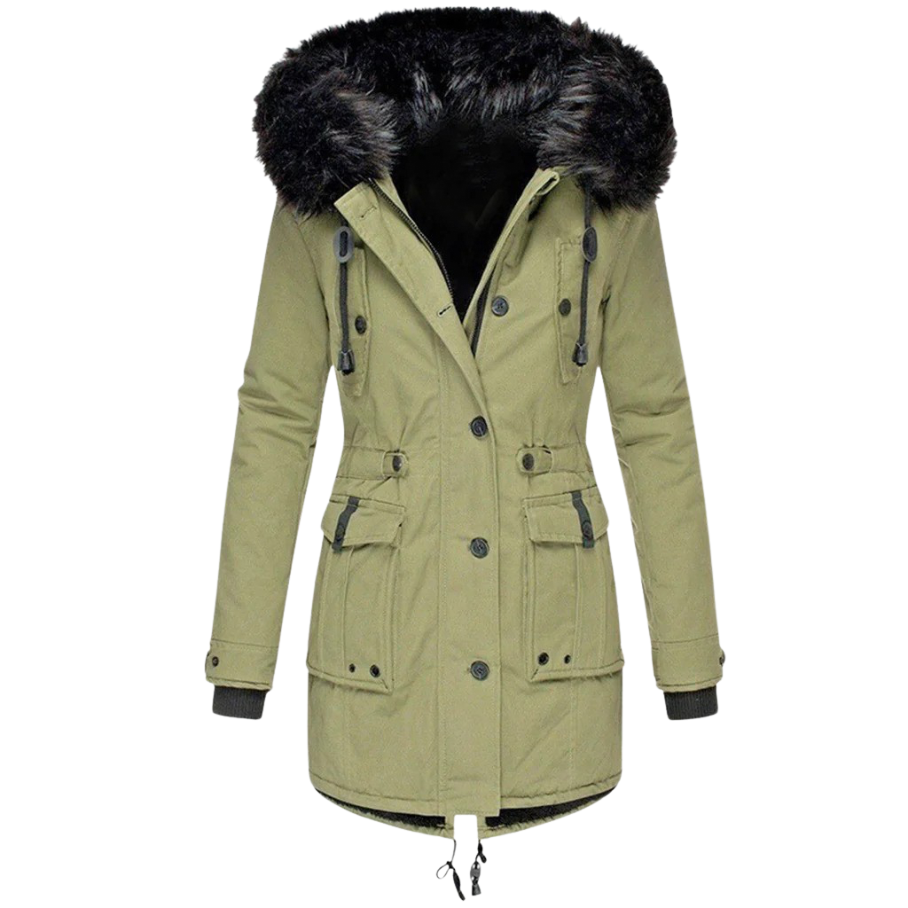 Women's Warm Winter Coat with Hood and Long Fit