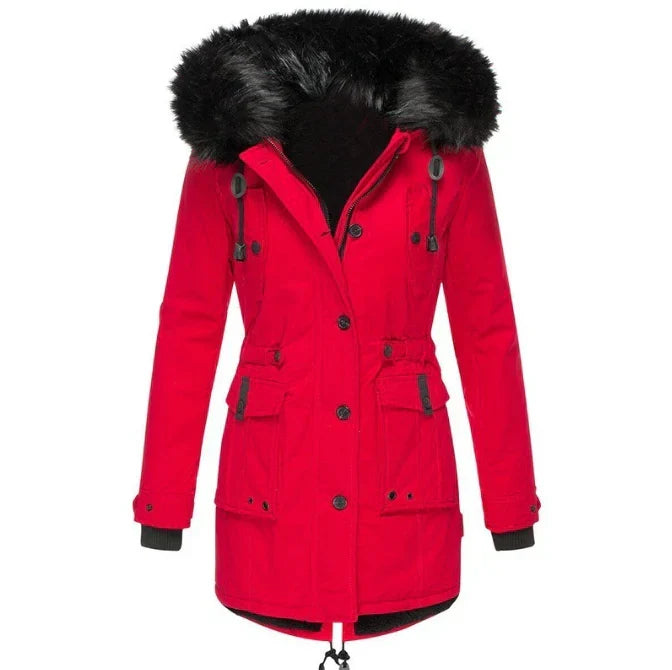 Women's Warm Winter Coat with Hood and Long Fit