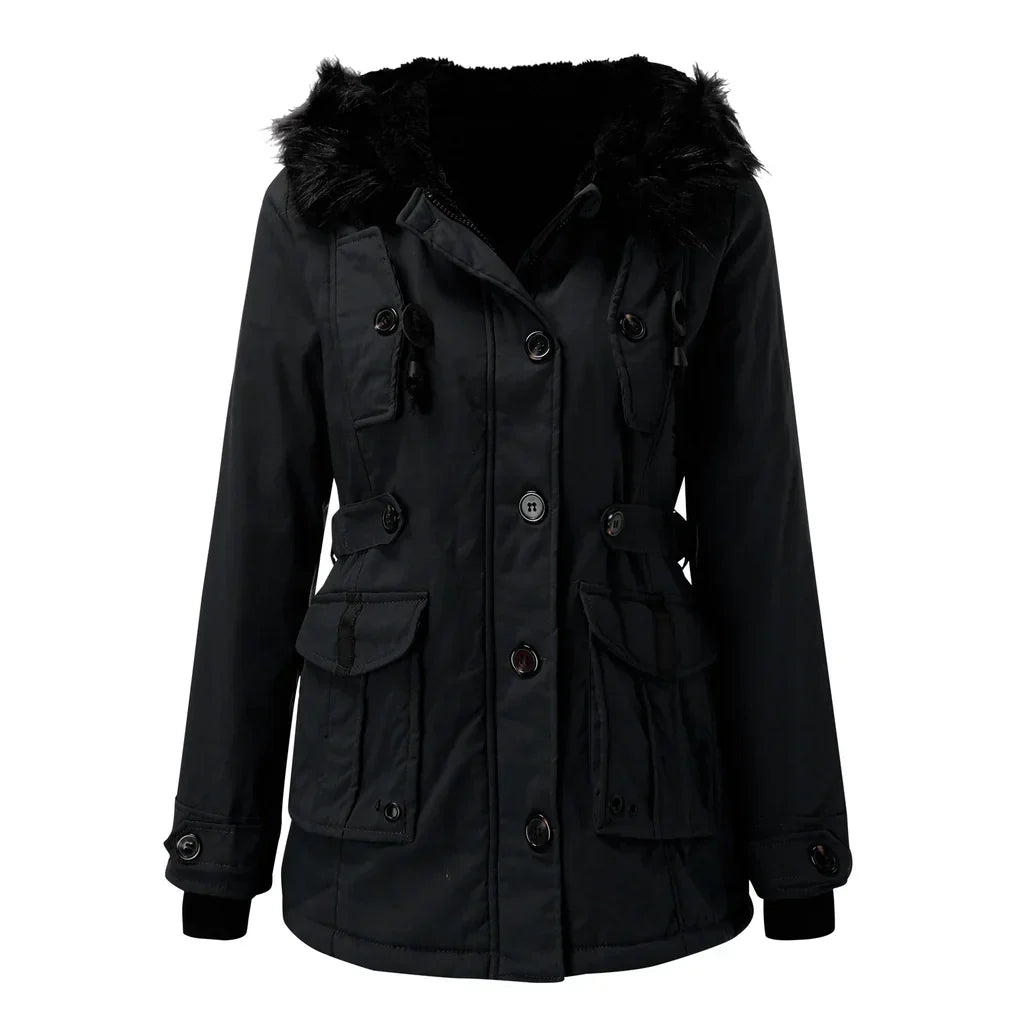 Women's Warm Winter Coat with Hood and Long Fit
