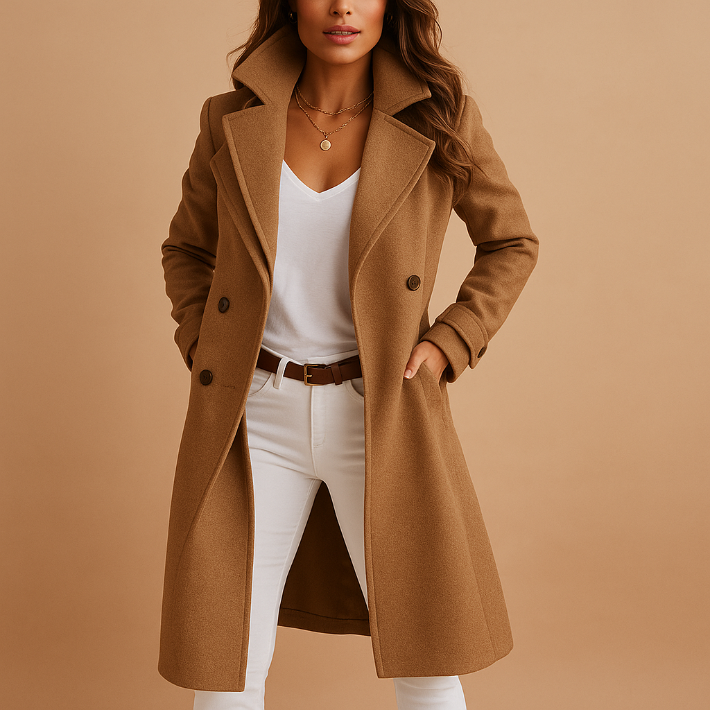 Women’s Tailored Long Trench Coat with Buttons