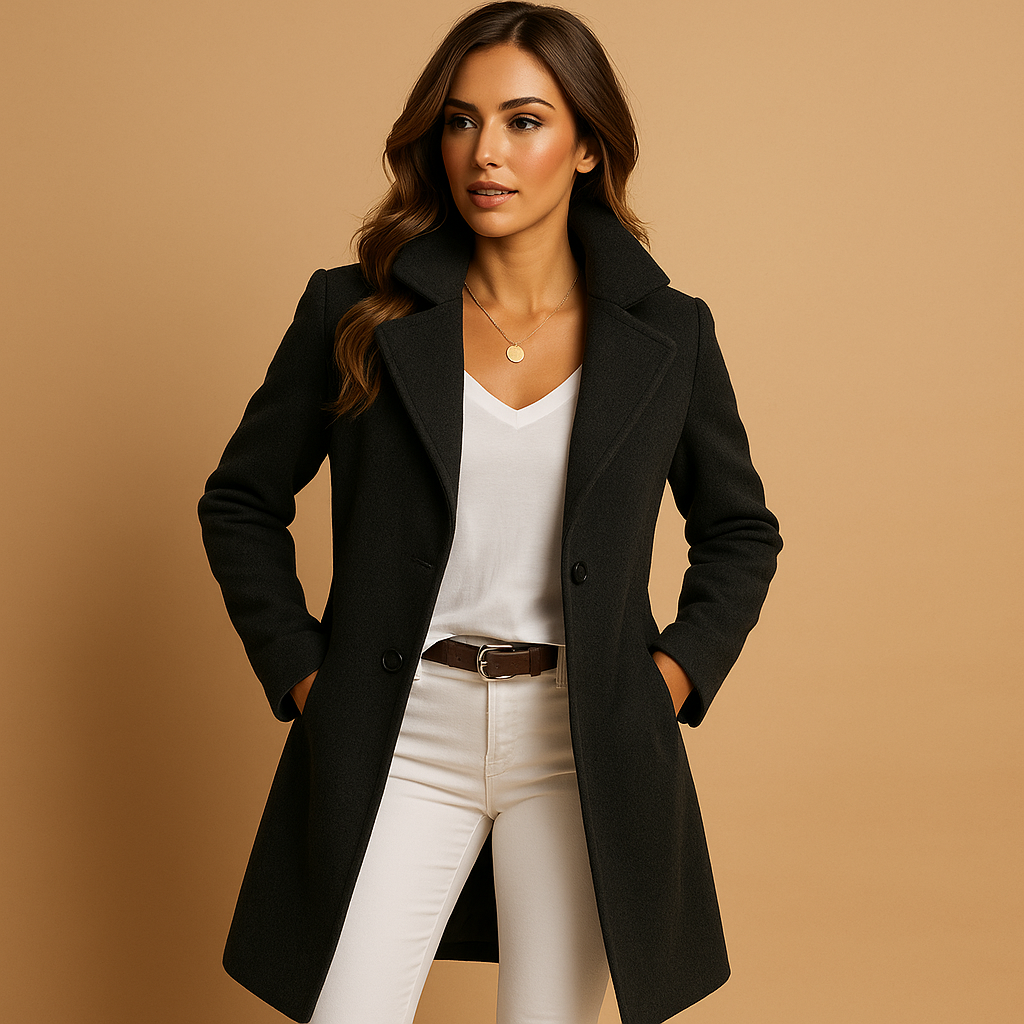 Women’s Tailored Long Trench Coat with Buttons