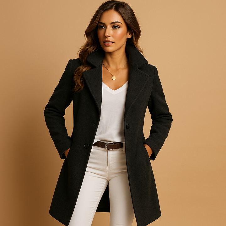 Women’s Tailored Long Trench Coat with Buttons