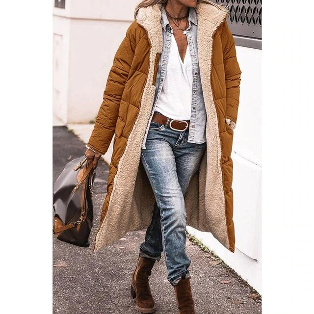 Women's Warm & Fashionable Long Sherpa Puffer Jacket with Hood