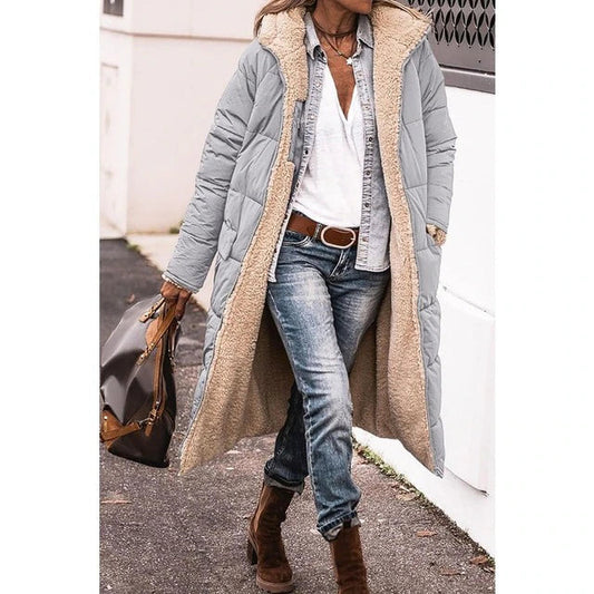 Women's Long Sherpa Puffer Jacket with Hood - Reversible Style