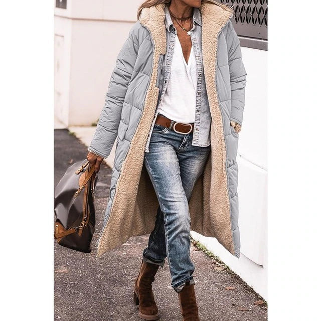 Women's Warm & Fashionable Long Sherpa Puffer Jacket with Hood