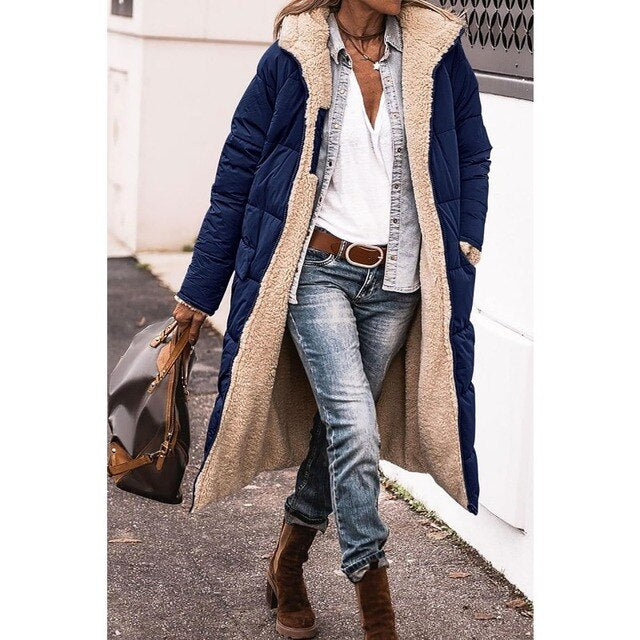 Women's Warm & Fashionable Long Sherpa Puffer Jacket with Hood