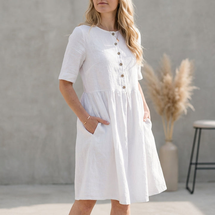 Leah | Women's A-Line Midi Dress with Button Front