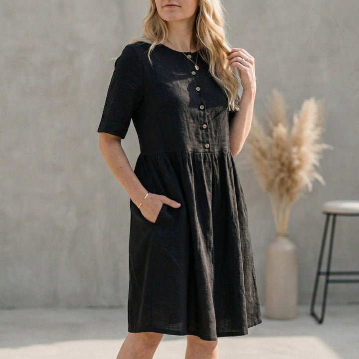 Leah | Women's A-Line Midi Dress with Button Front