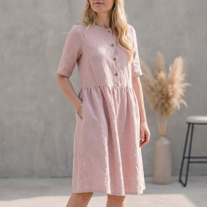 Leah | Women's A-Line Midi Dress with Button Front