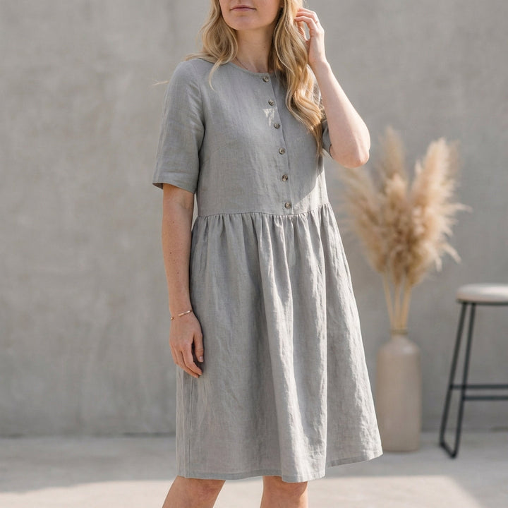 Leah | Women's A-Line Midi Dress with Button Front