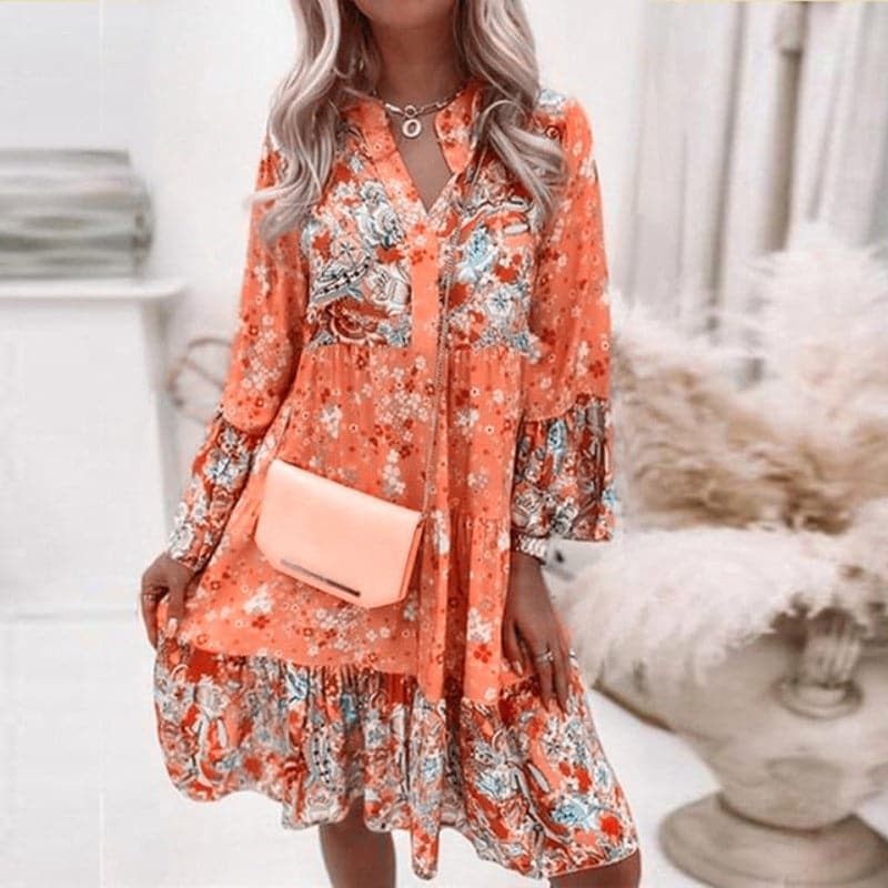 Lexi | Women's Floral V-Neck Tiered Mini Dress