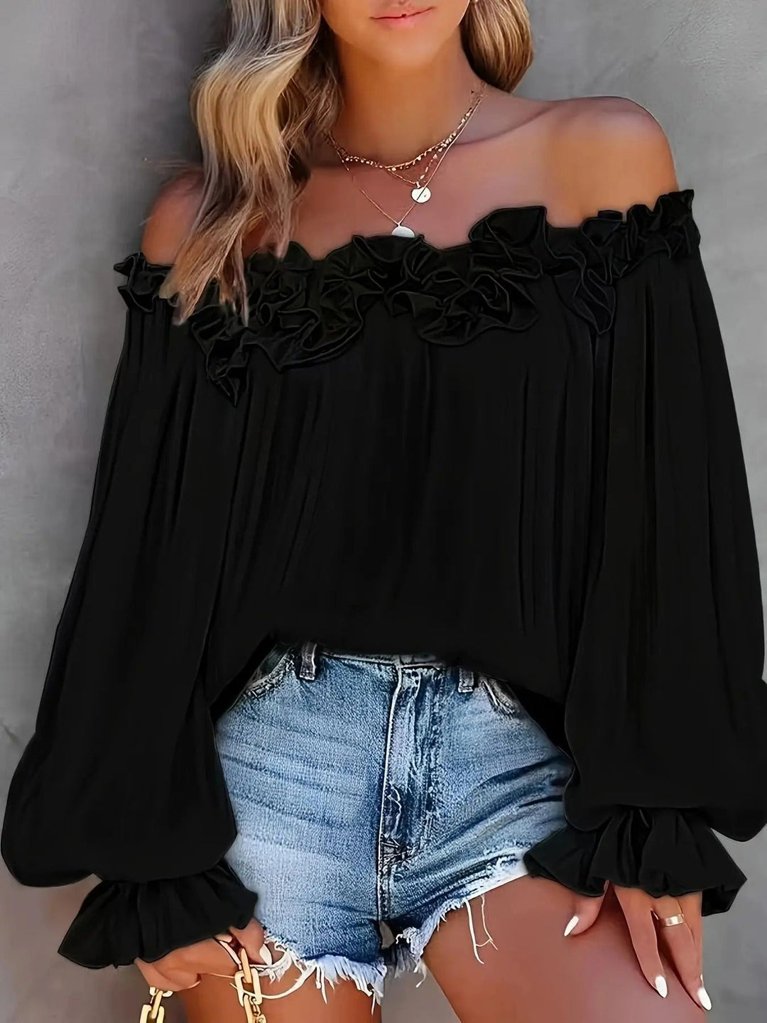Libby | Women's Off-the-Shoulder Fringe Long Sleeve Blouse