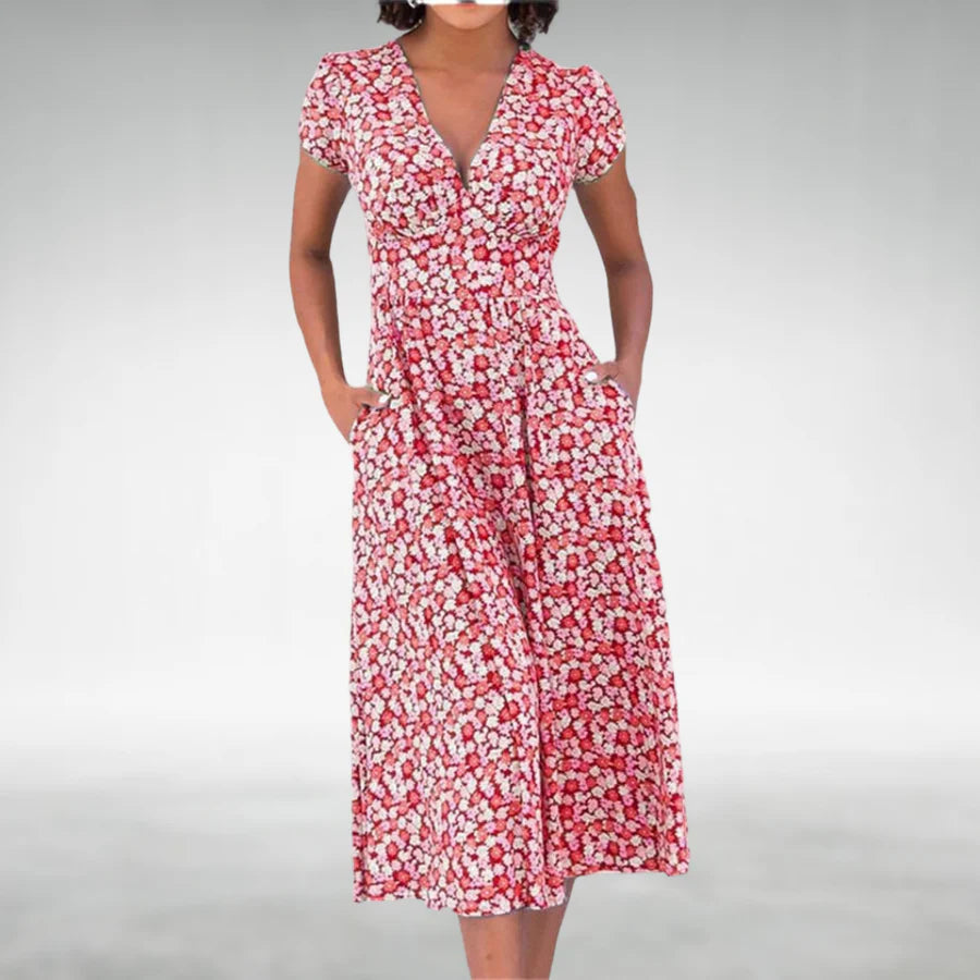 Liliana | Women's V-Neck Fit and Flare Midi Dress