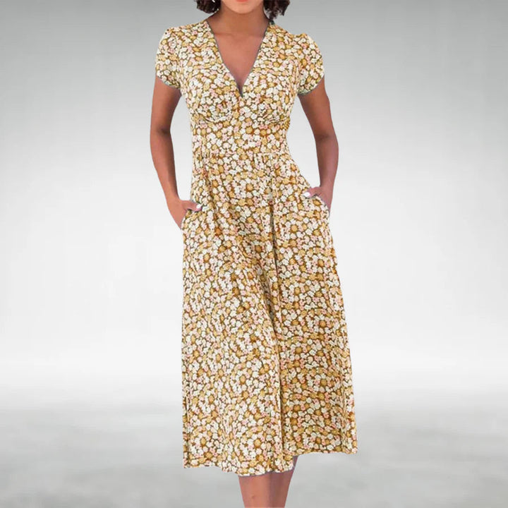 Liliana | Women's V-Neck Fit and Flare Midi Dress