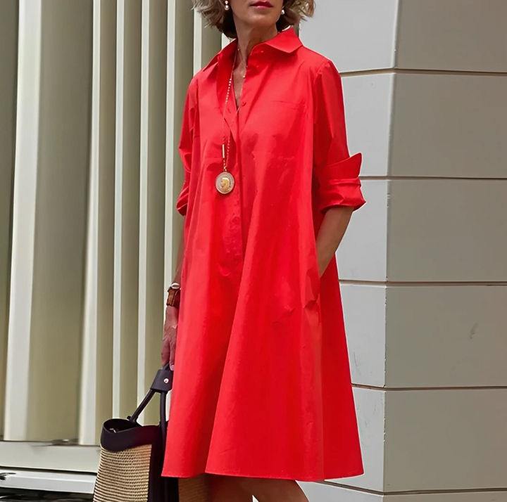 Linda | Women's A-Line Midi Dress with Button-Down Design