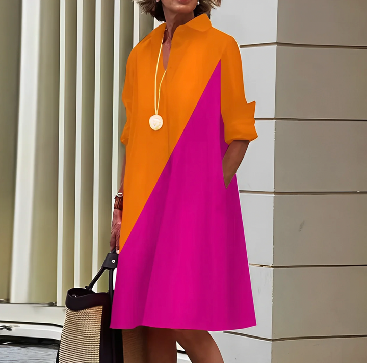 Linda | Women's A-Line Midi Dress with Button-Down Design