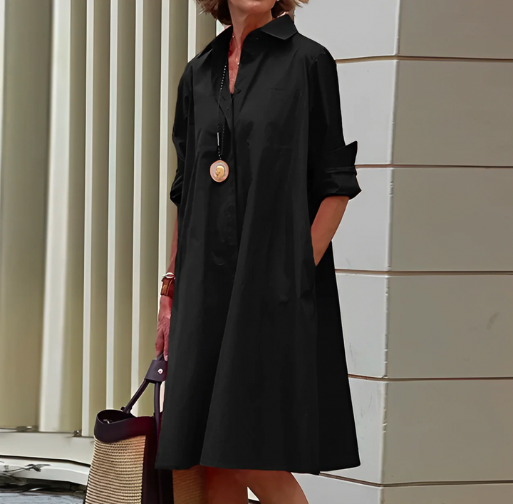 Linda | Women's A-Line Midi Dress with Button-Down Design
