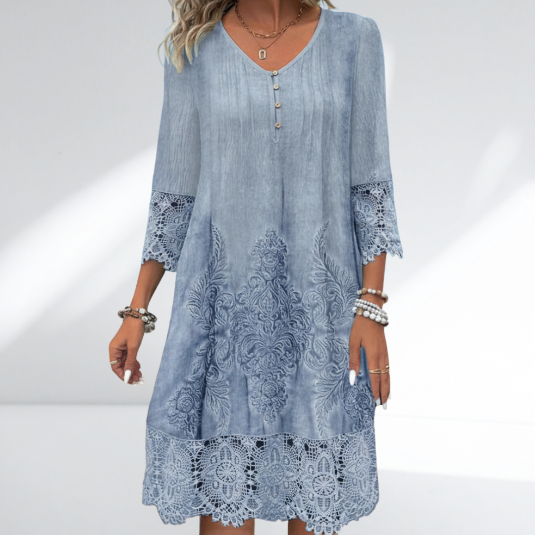 Linda | Women's V-Neck A-Line Midi Dress for Stylish Elegance