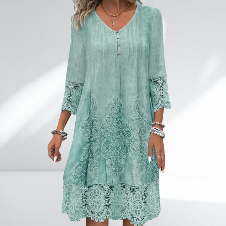 Linda | Women's V-Neck A-Line Midi Dress for Stylish Elegance