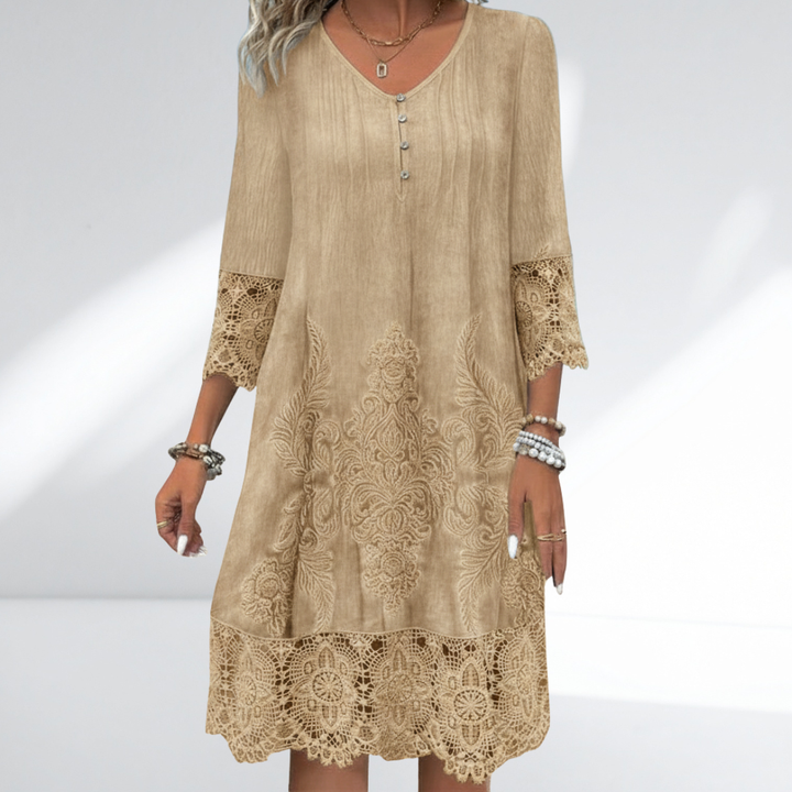 Linda | Women's V-Neck A-Line Midi Dress for Stylish Elegance