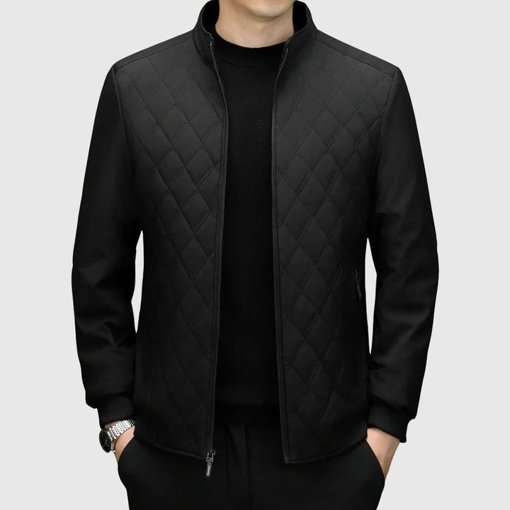Men's Lightweight Diamond Quilted Bomber Jacket with Ribbed Collar