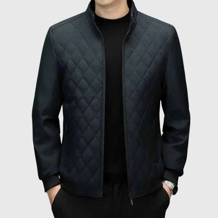 Men's Lightweight Diamond Quilted Bomber Jacket with Ribbed Collar