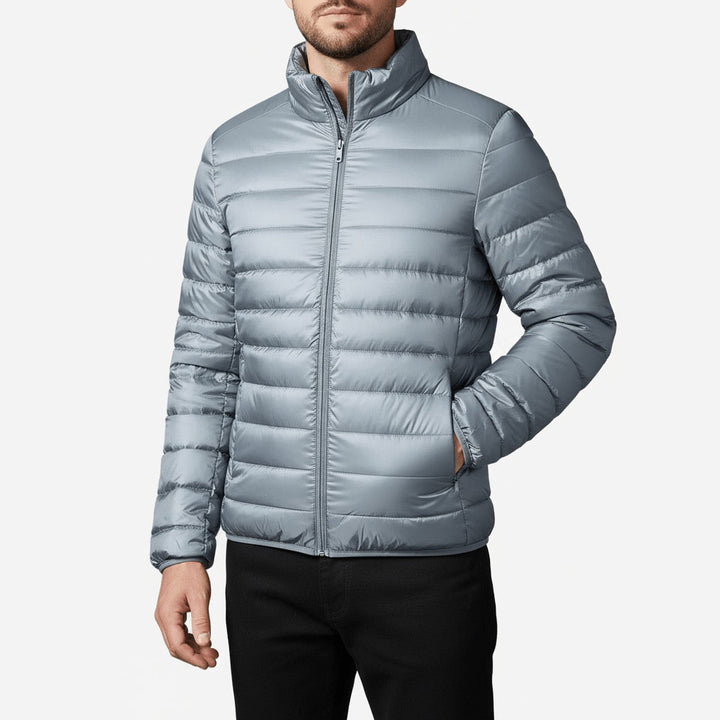 Men's Lightweight Quilted Puffer Jacket with Stand Collar and Zipper