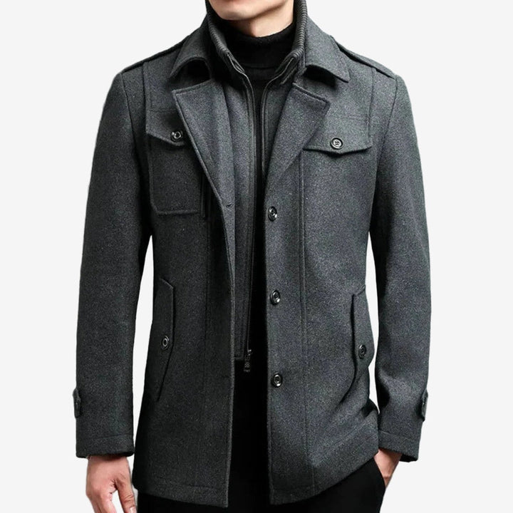 Men's Wool Blend Peacoat with Double Breasted Button Closure