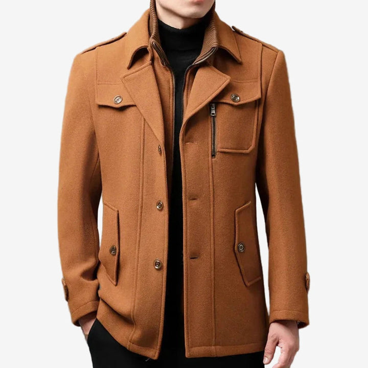 Men's Wool Blend Peacoat with Double Breasted Button Closure