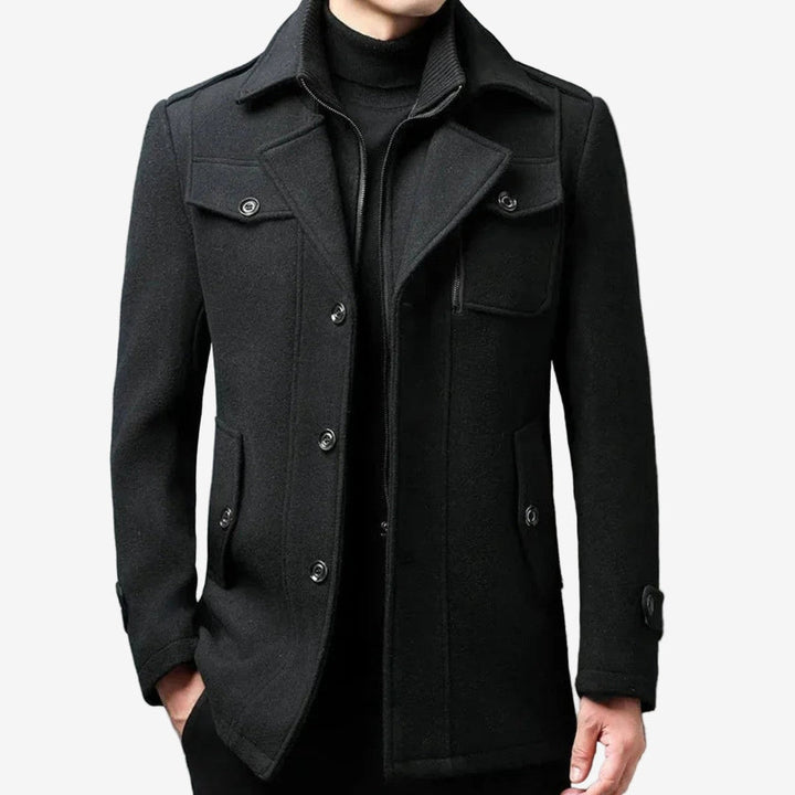 Men's Wool Blend Peacoat with Double Breasted Button Closure