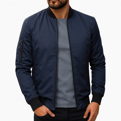 Chaqueta bomber clásica para hombre con ribetes acanalados y bolsillos con cremallera