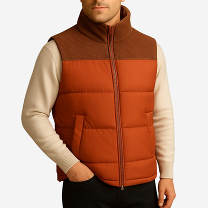 Men's Quilted Vest with Cotton Lining and Drawstring Hem