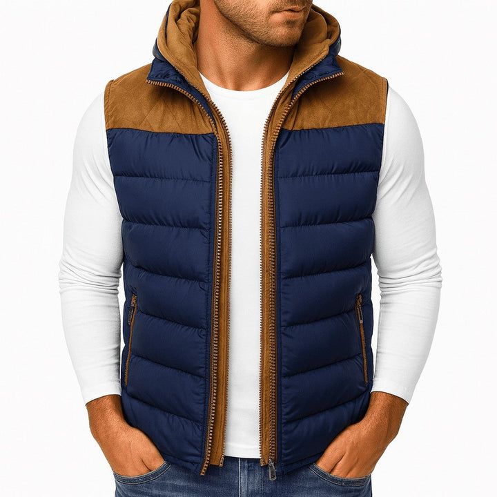 Men's Sleeveless Puffer Vest with Removable Hood and Zipper Pockets