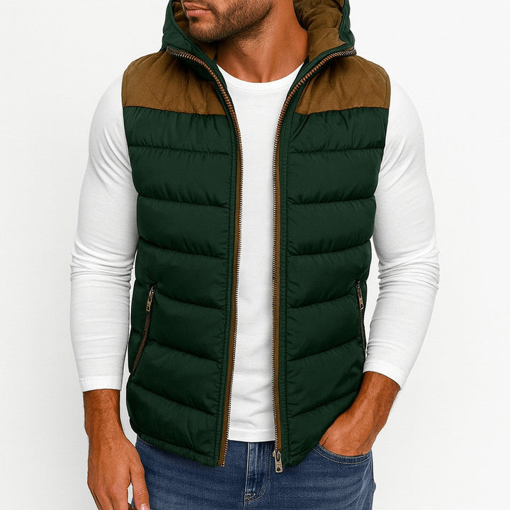 Men's Sleeveless Puffer Vest with Removable Hood and Zipper Pockets
