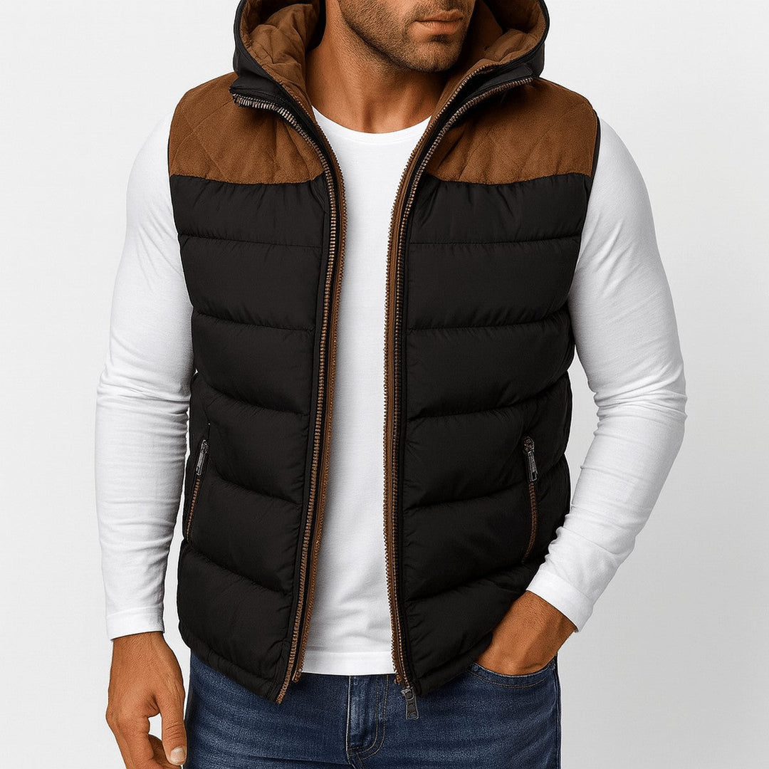 Men's Sleeveless Puffer Vest with Removable Hood and Zipper Pockets